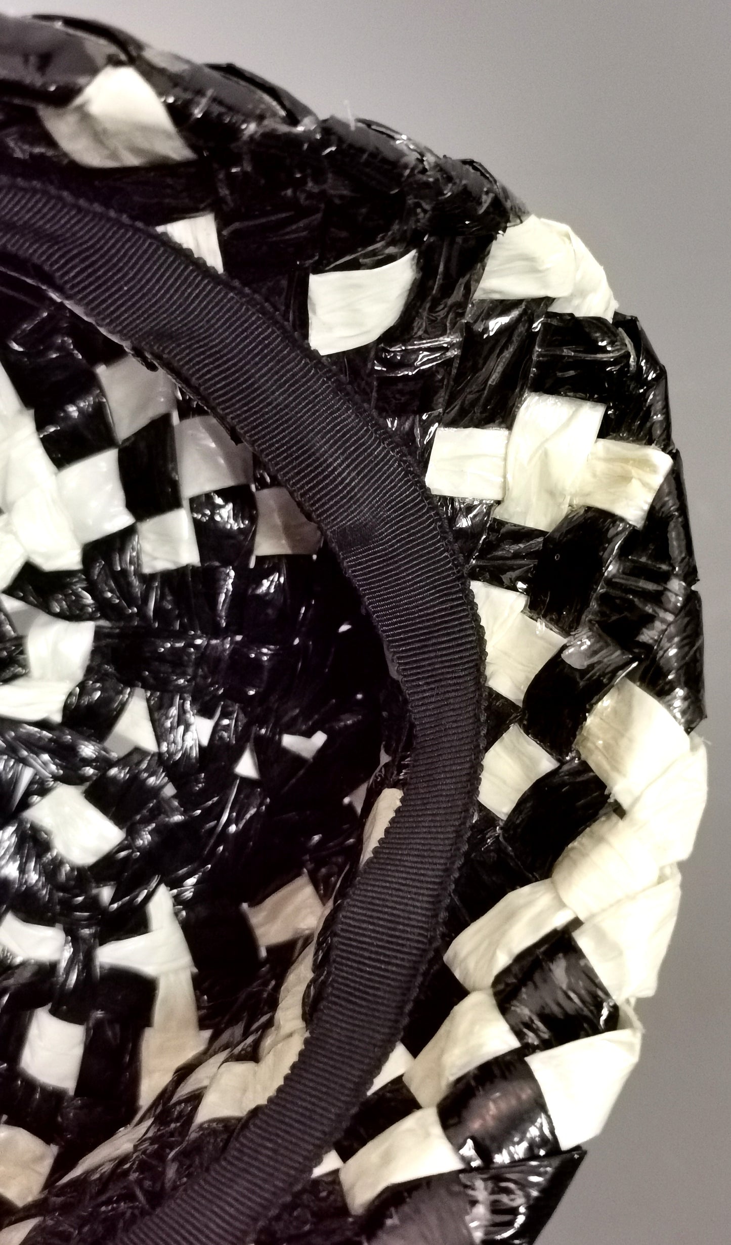 Vintage monochrome cloche hat, cellophane straw, Deep