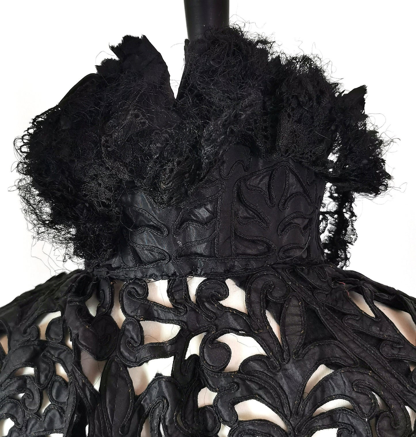 Antique Victorian mourning cape, black tape lace