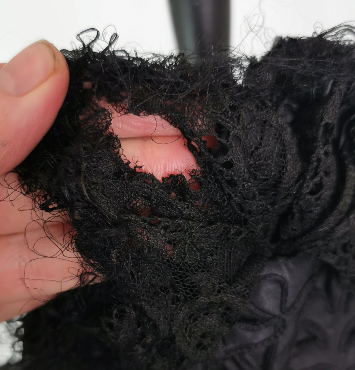 Antique Victorian mourning cape, black tape lace