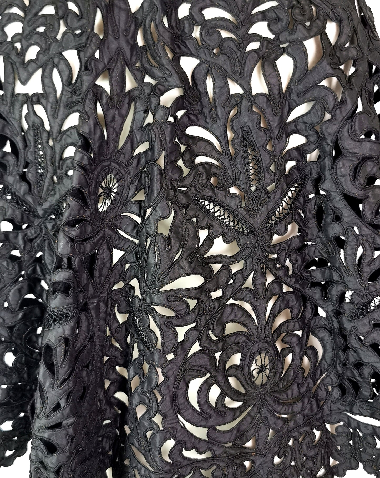 Antique Victorian mourning cape, black tape lace