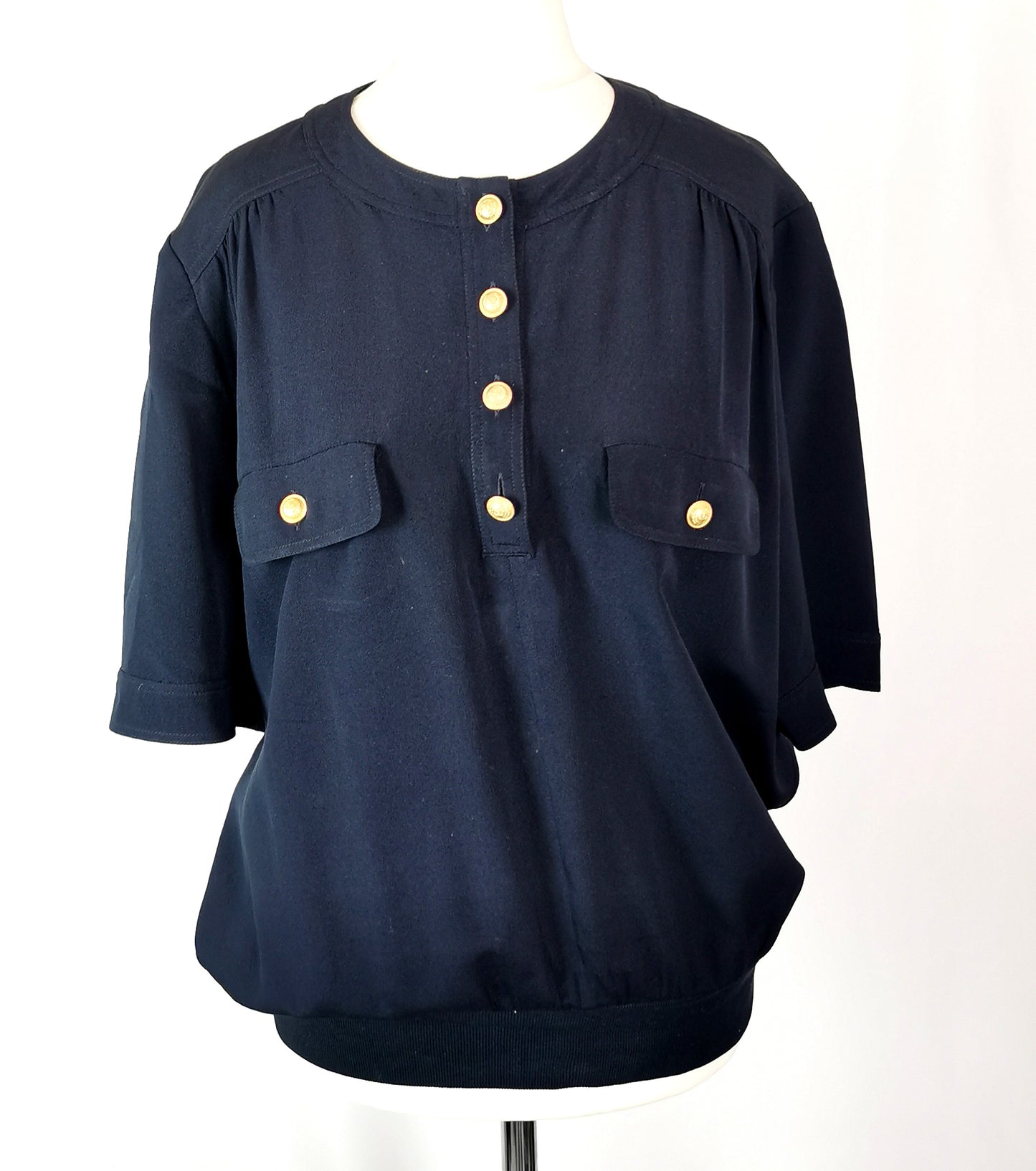 Vintage Valentino Navy silk pullover blouse, Miss V