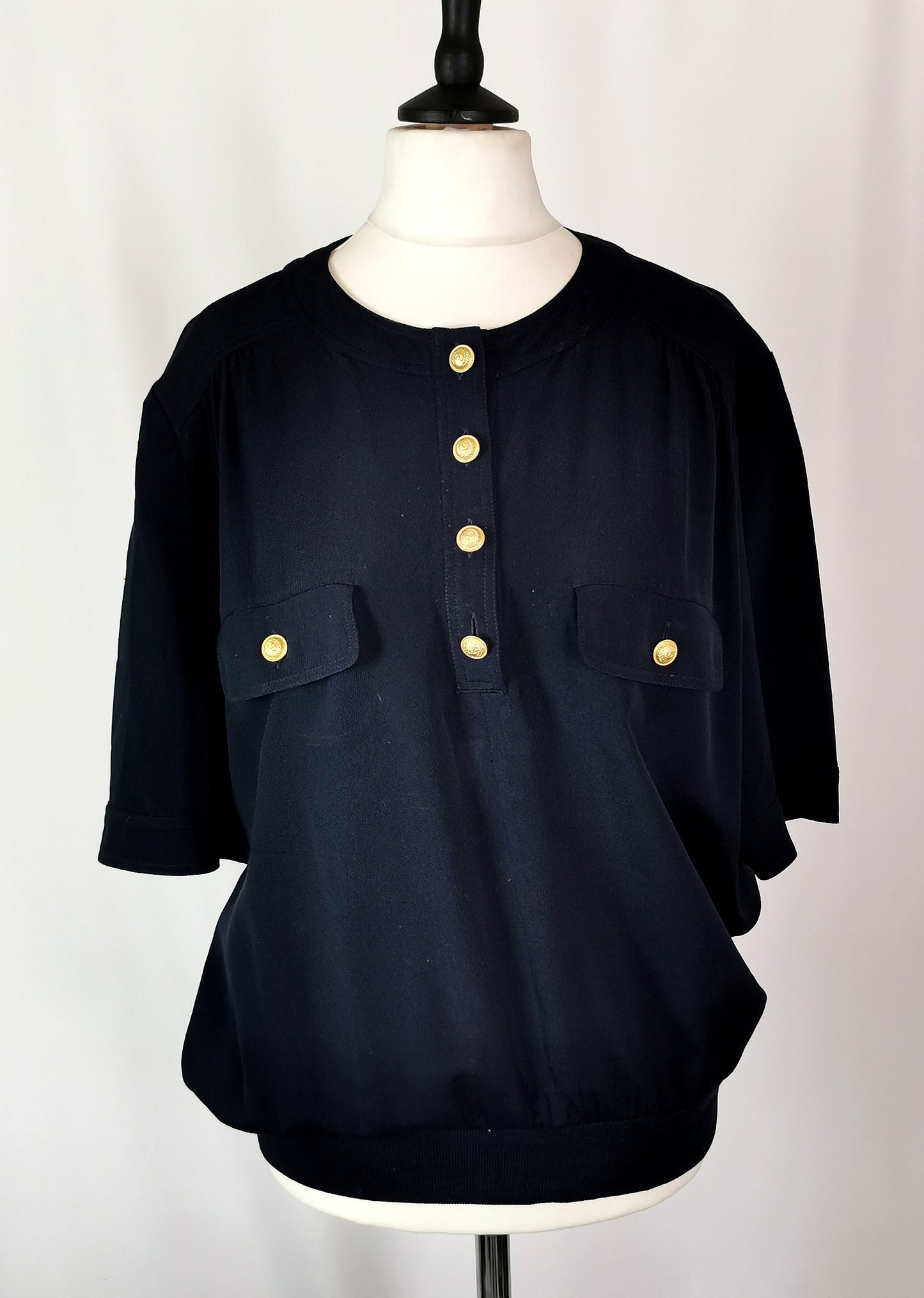 Vintage Valentino Navy silk pullover blouse, Miss V