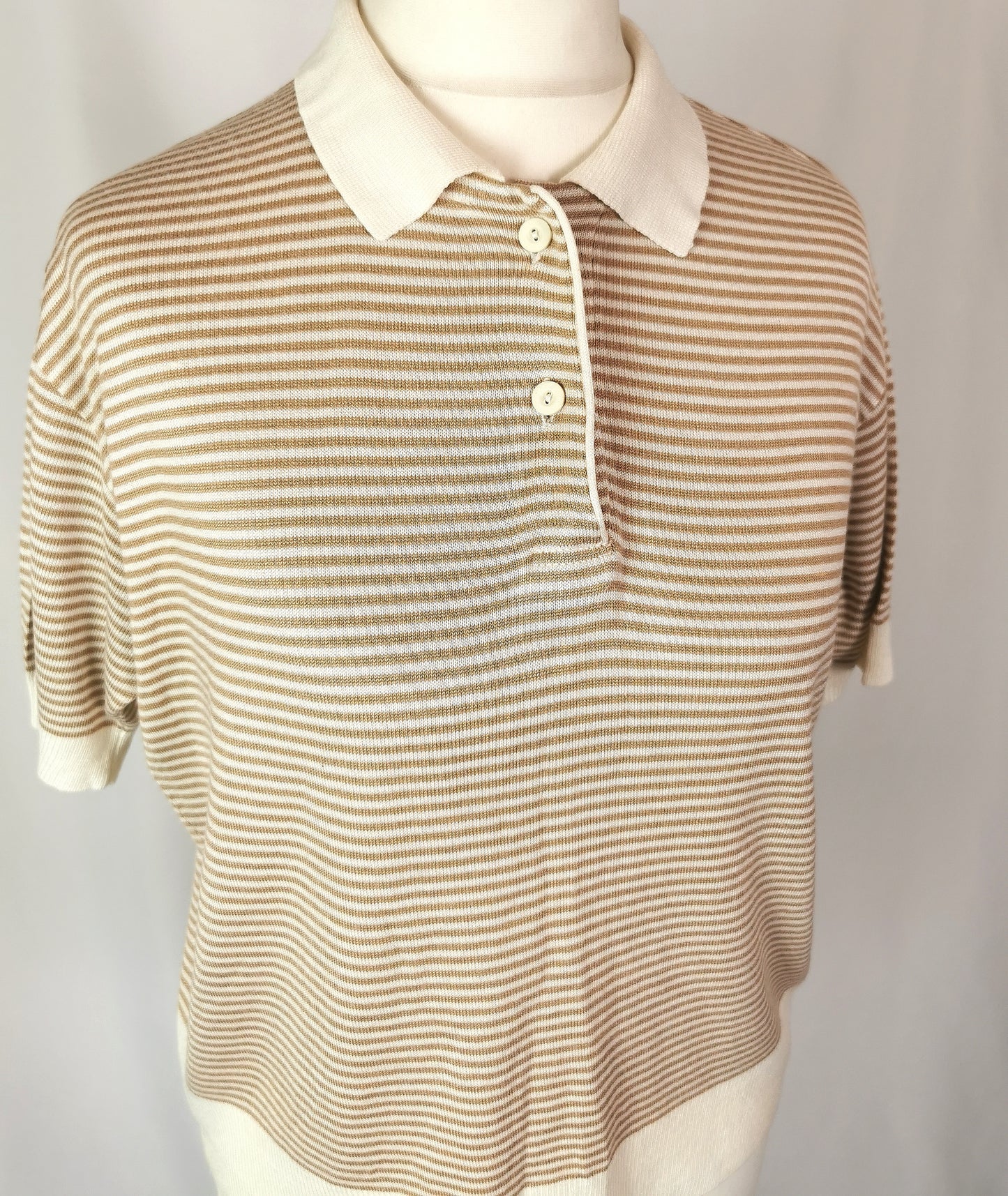 Vintage Escada ladies polo shirt, stripe knit, Preppy