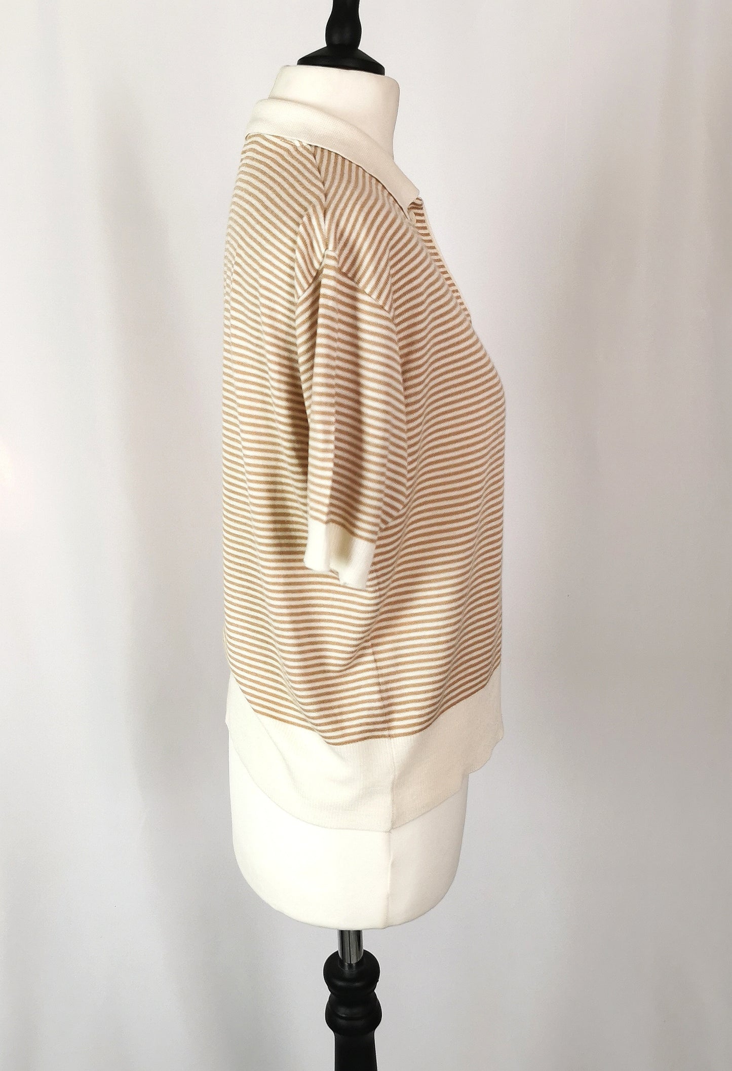 Vintage Escada ladies polo shirt, stripe knit, Preppy