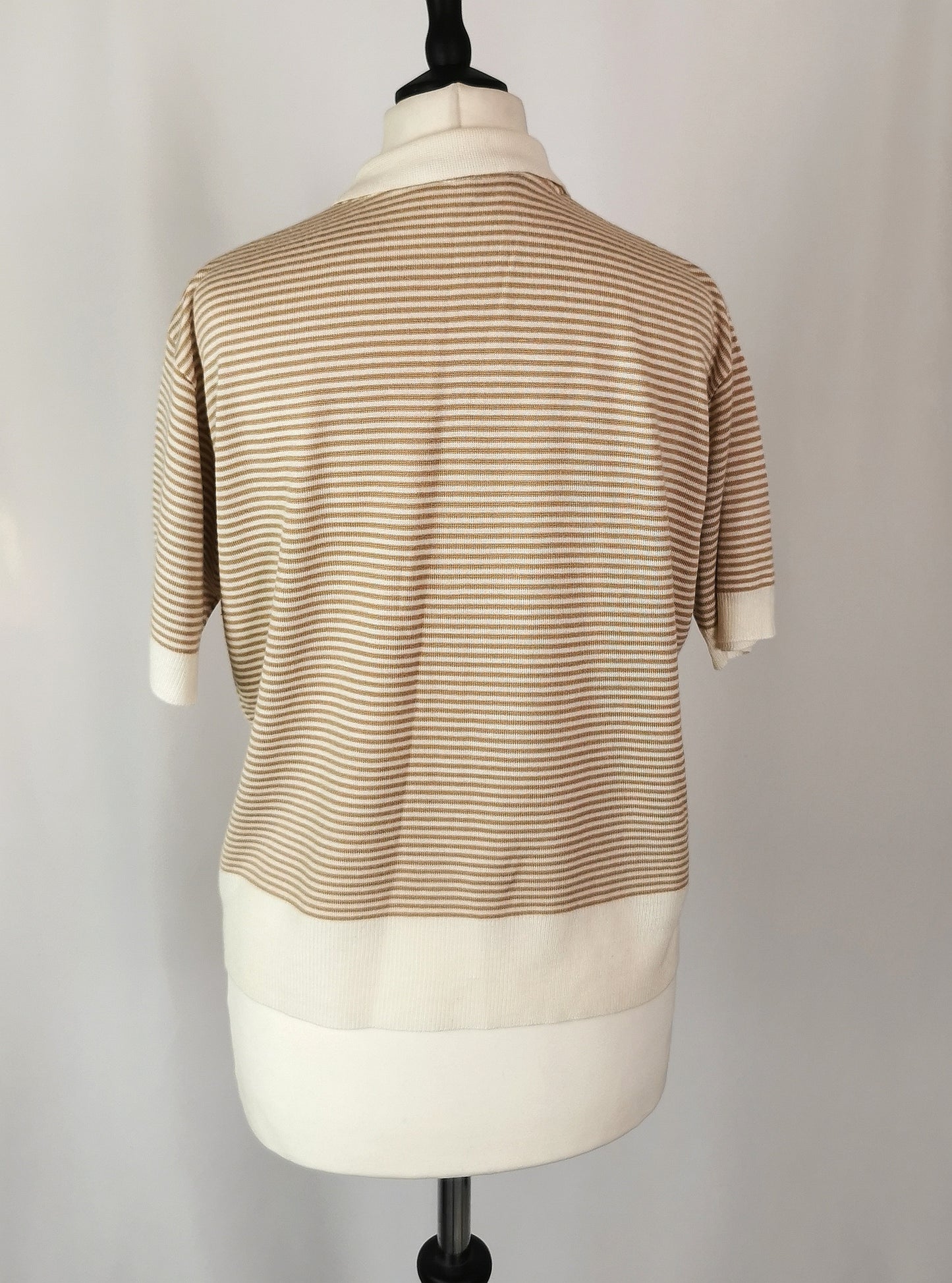 Vintage Escada ladies polo shirt, stripe knit, Preppy