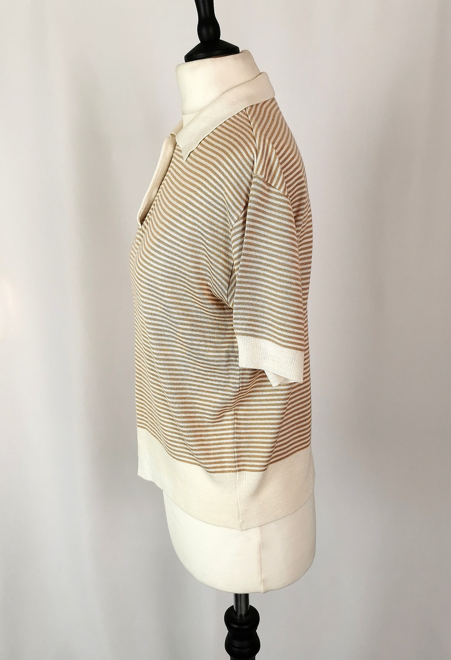 Vintage Escada ladies polo shirt, stripe knit, Preppy