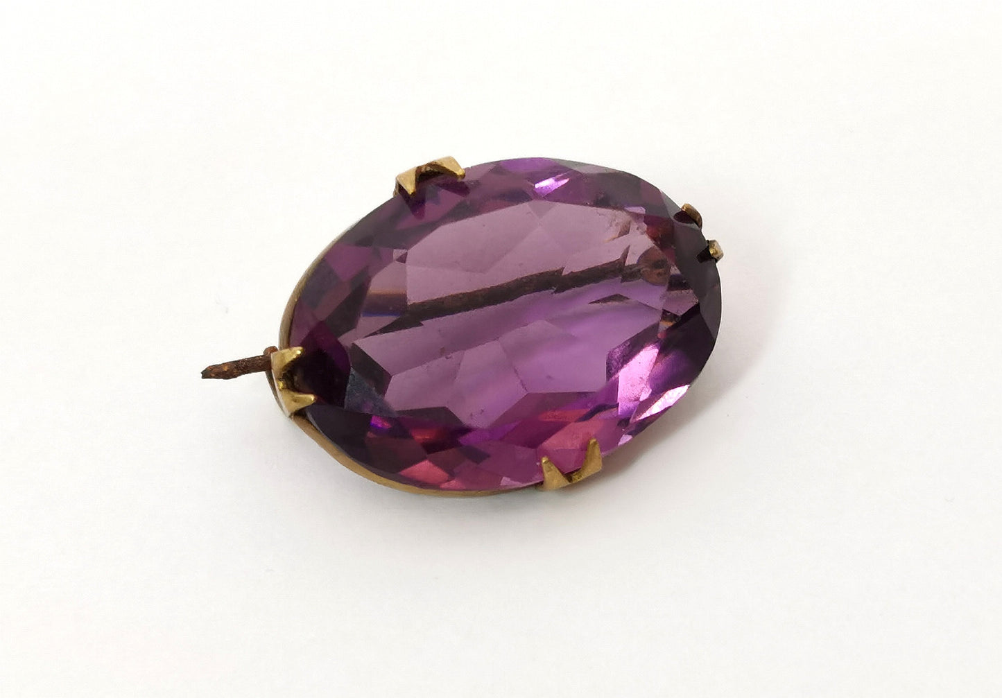 Antique Amethyst paste brooch, gilt metal, Edwardian