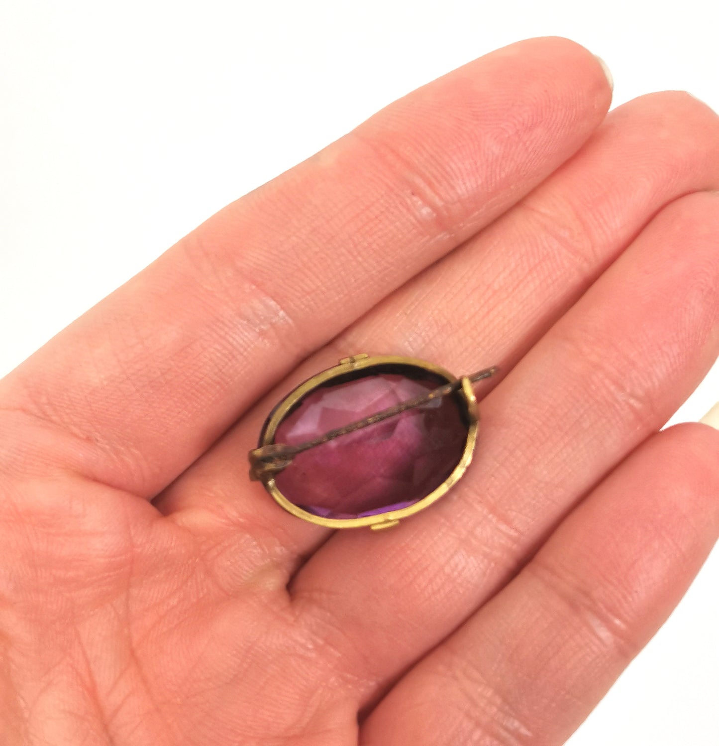 Antique Amethyst paste brooch, gilt metal, Edwardian