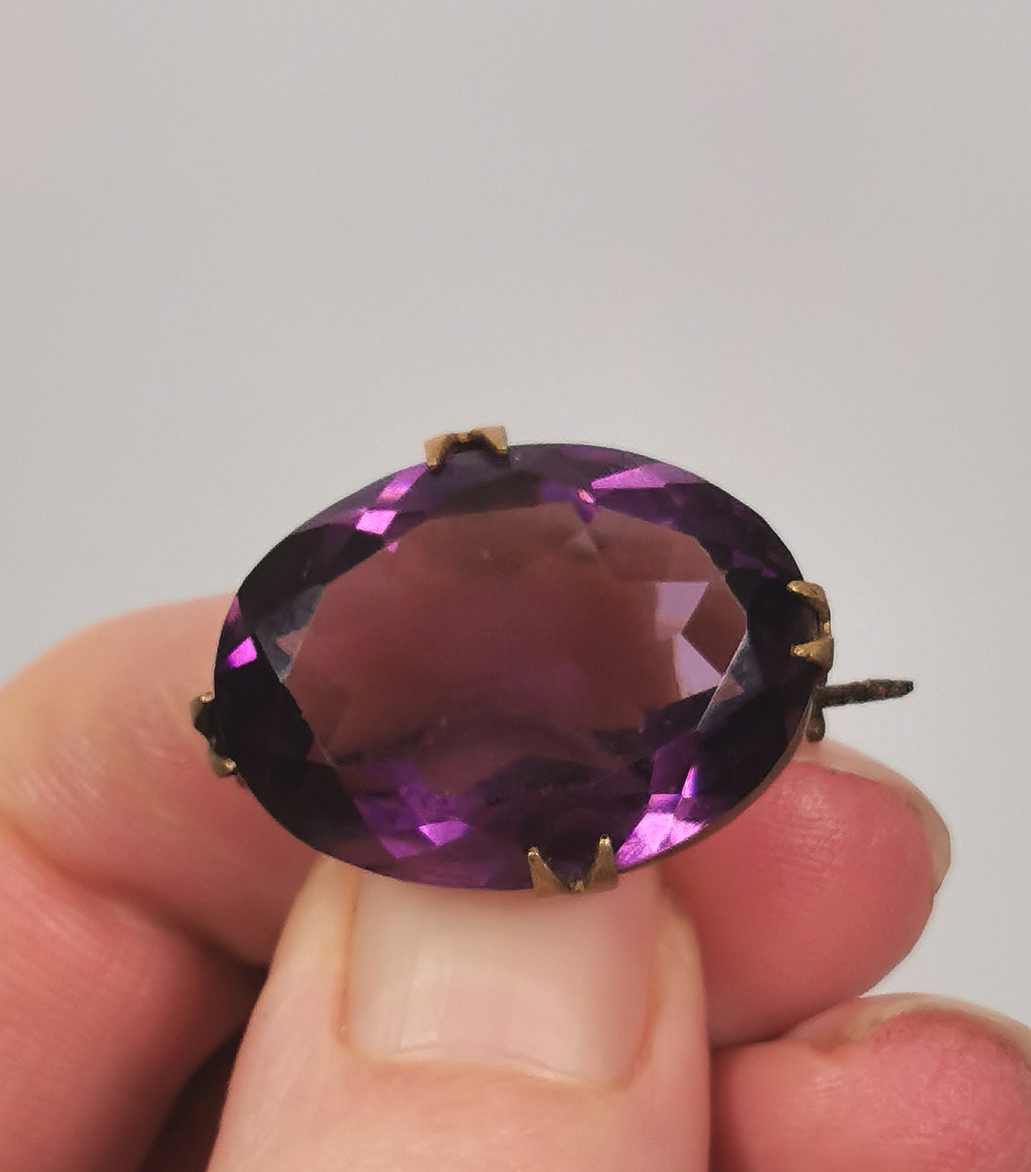 Antique Amethyst paste brooch, gilt metal, Edwardian