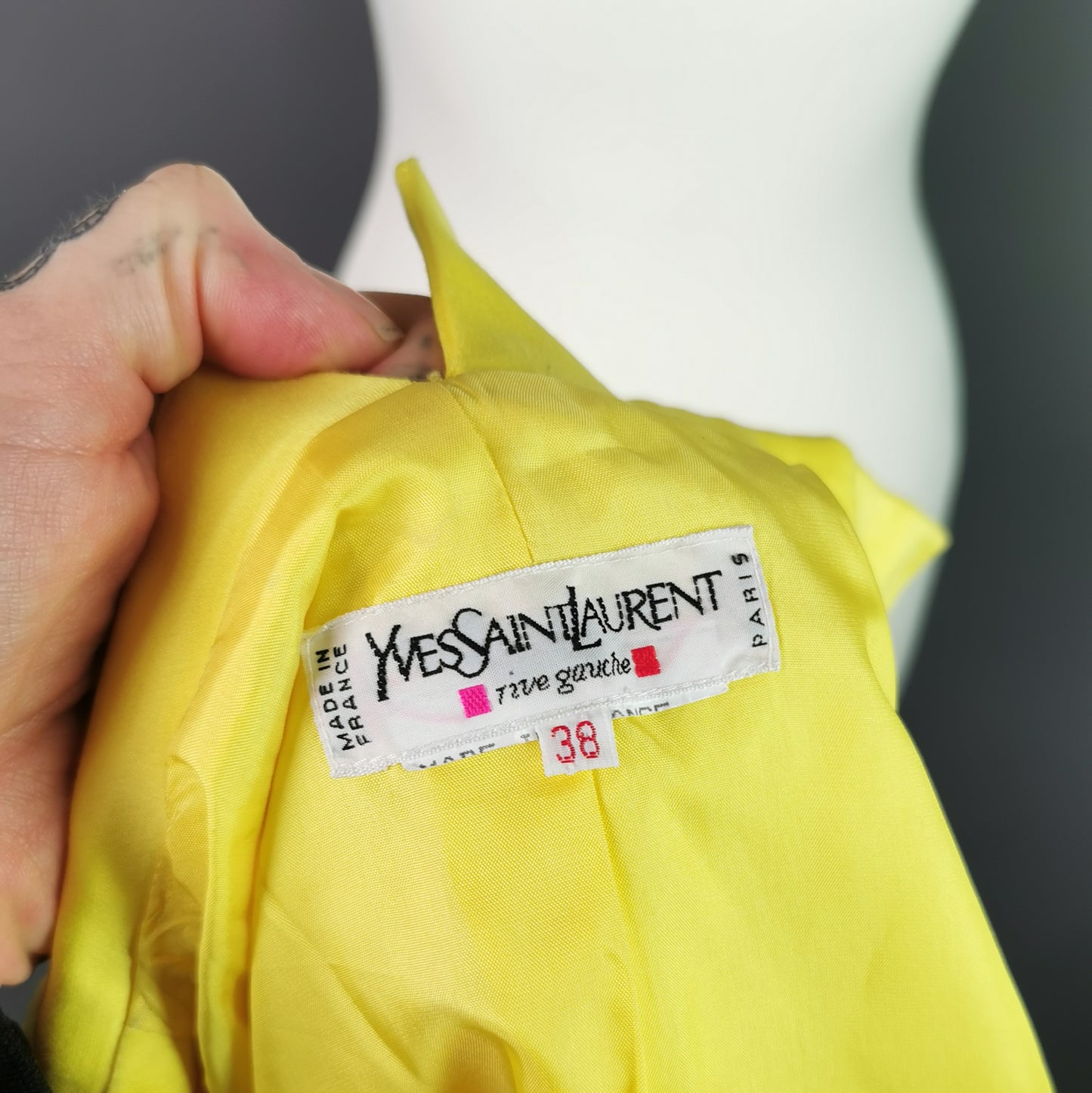 Vintage Yves Saint Laurent yellow blazer, peplum waist, 1980s