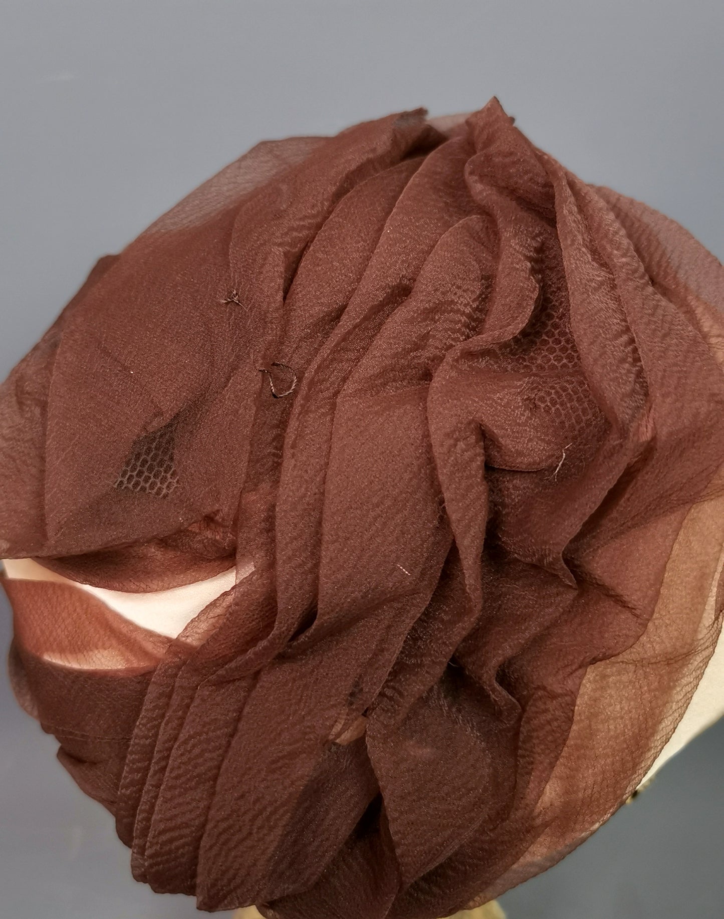 Vintage ladies ruched hat, Chocolate and Peach, c1950s