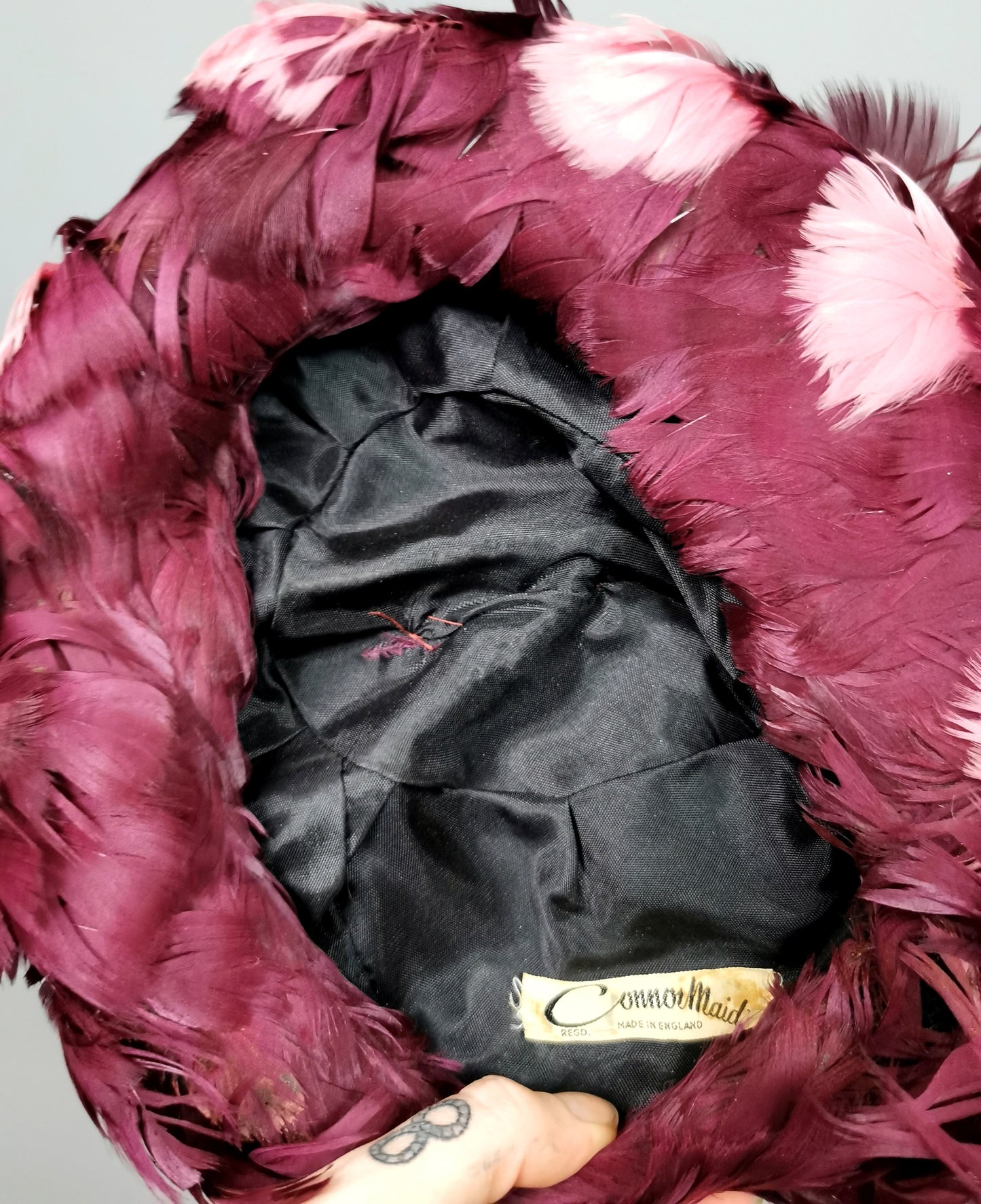 Vintage feather hat, magenta, Ostrich feather