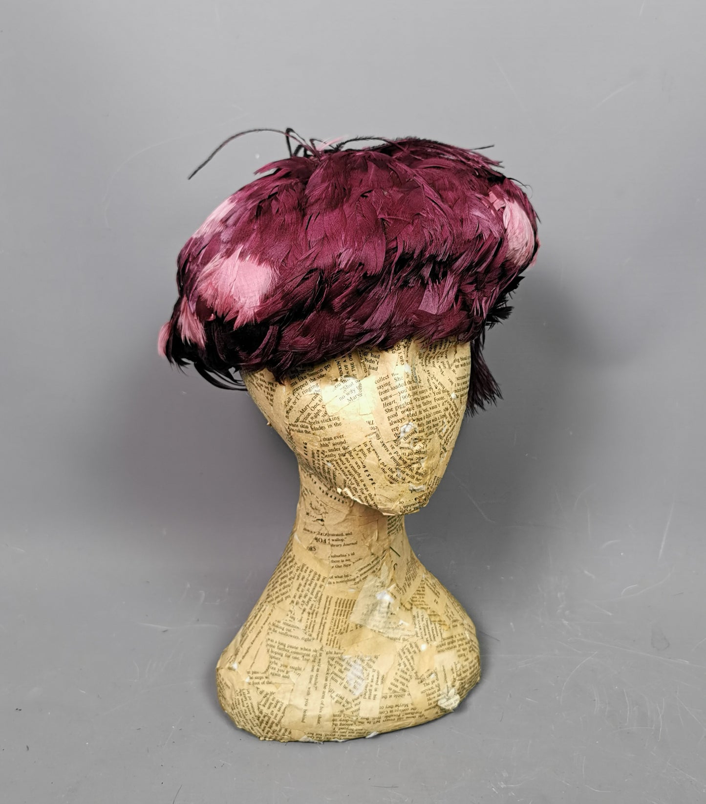 Vintage feather hat, magenta, Ostrich feather