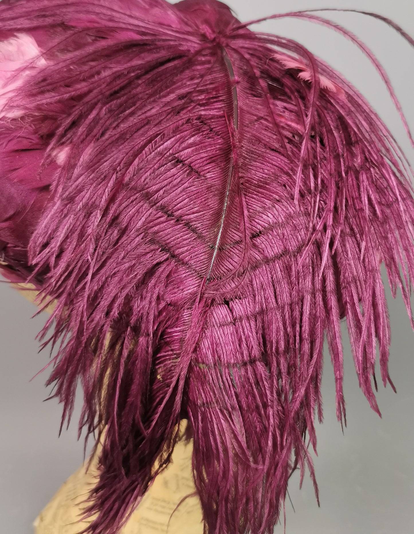 Vintage feather hat, magenta, Ostrich feather