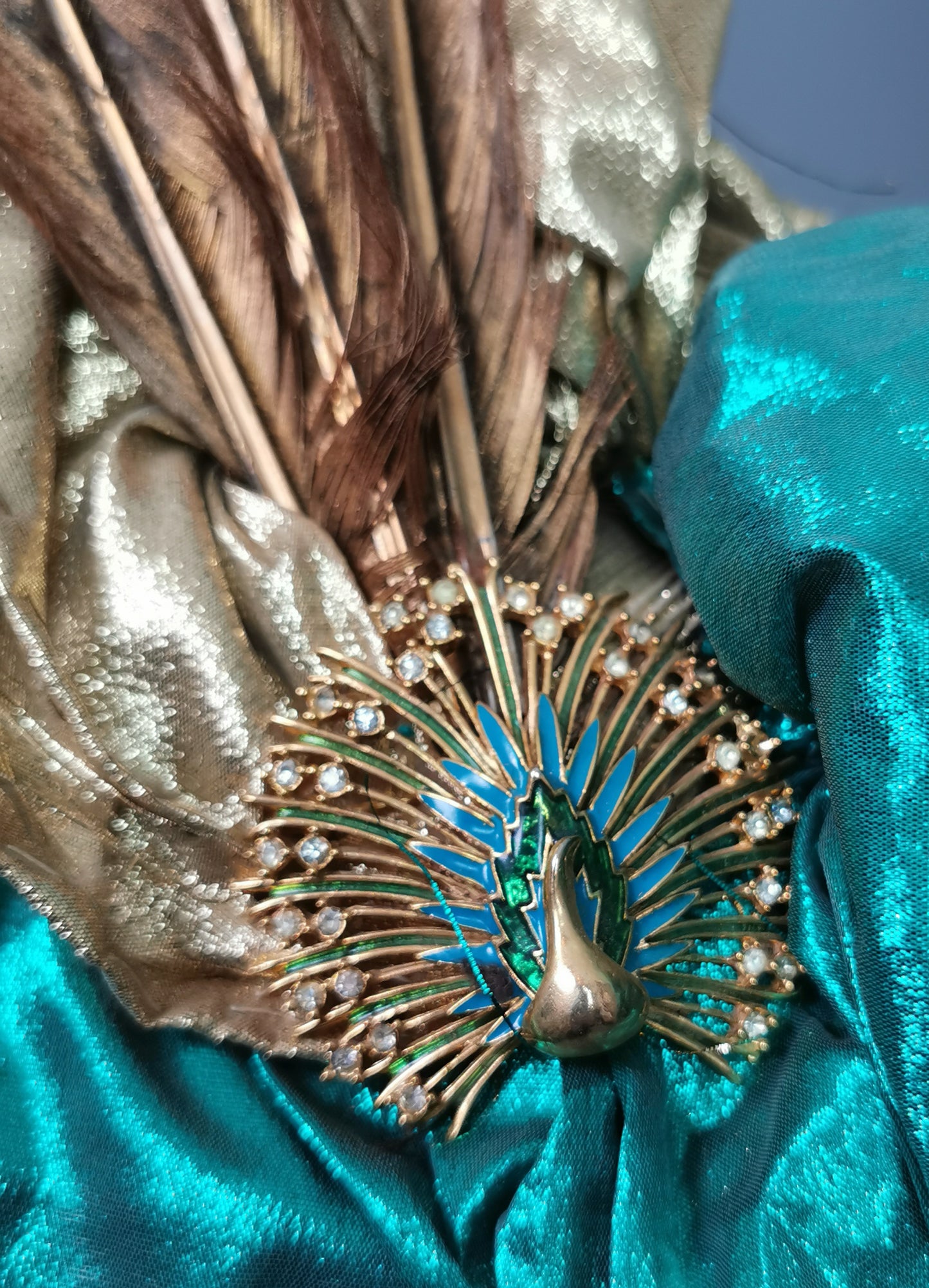 Vintage Fancy dress turban hat, costume, Feather, peacock