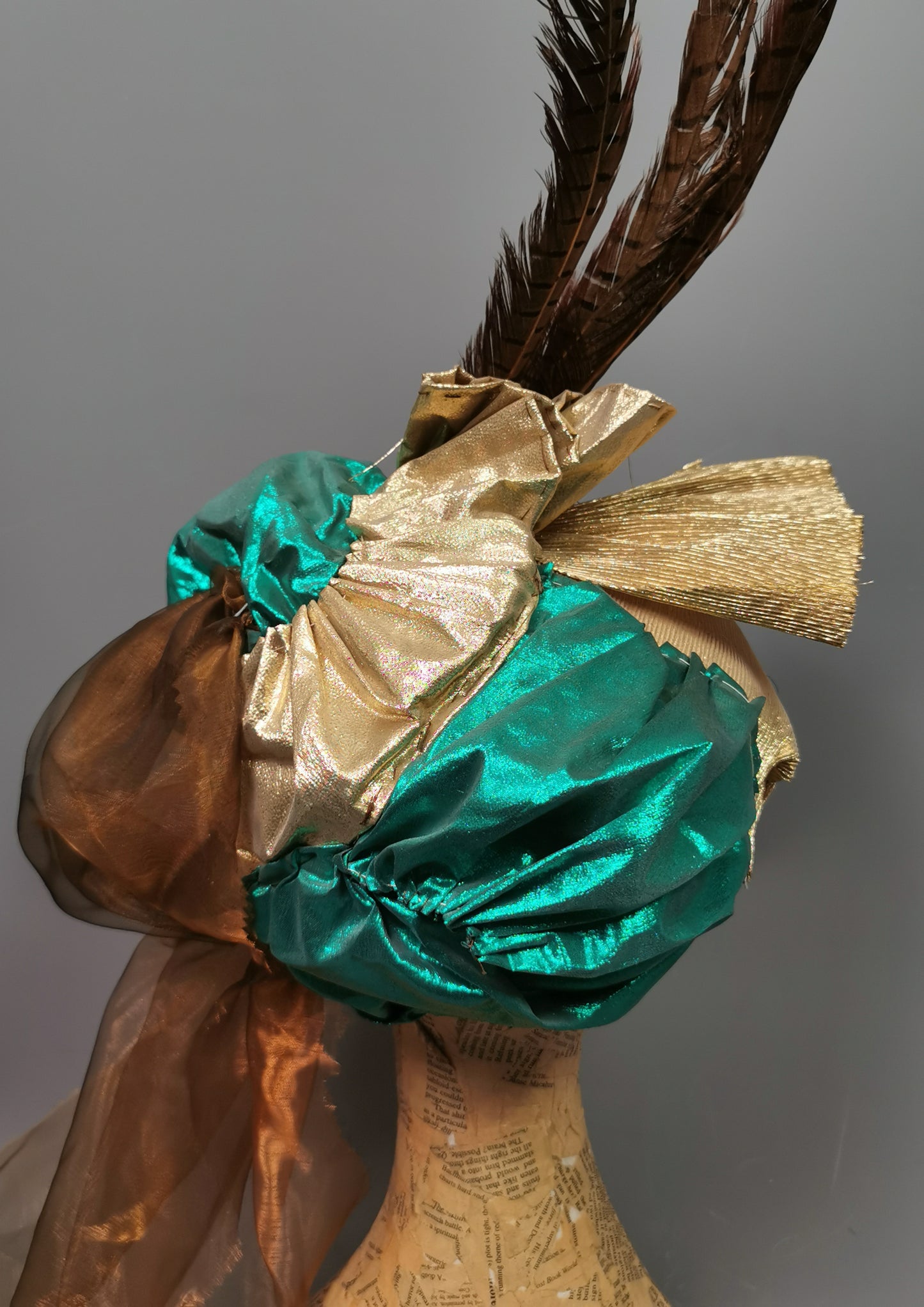 Vintage Fancy dress turban hat, costume, Feather, peacock