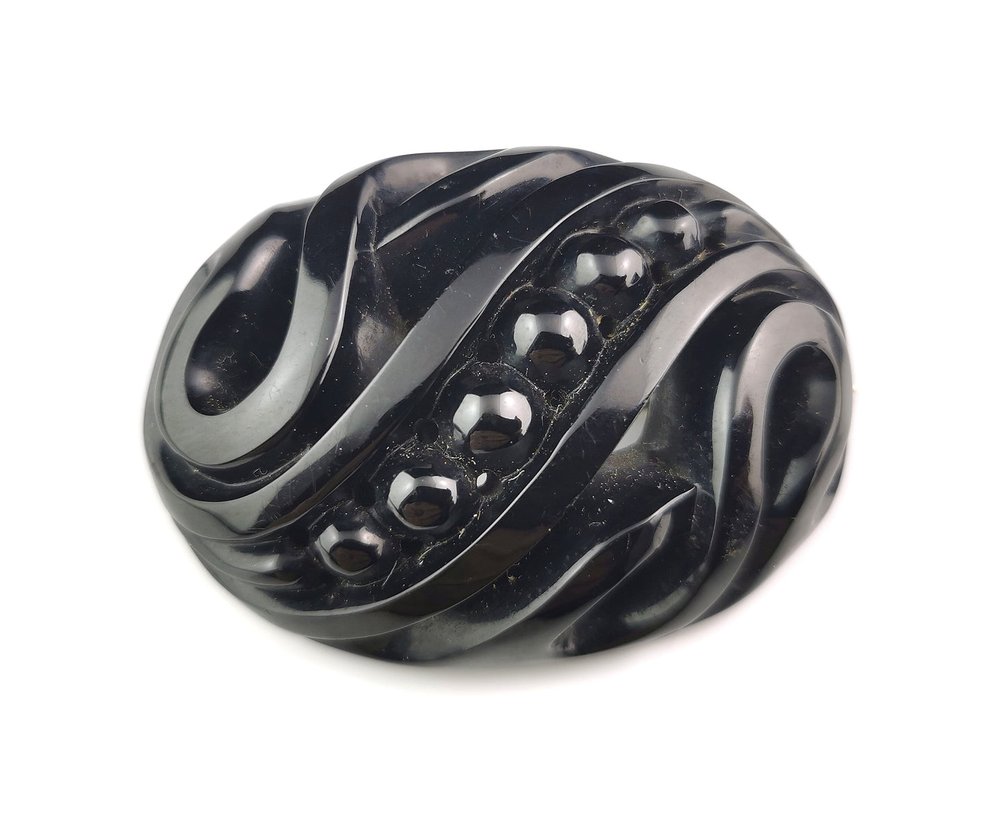 Antique Victorian Whitby Jet oval brooch, large