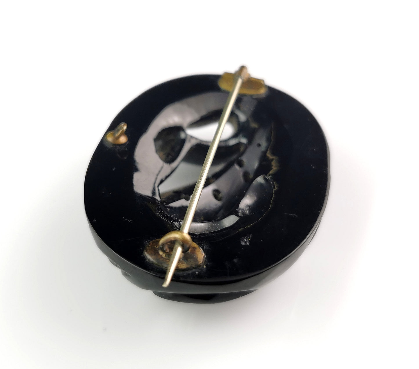 Antique Victorian Whitby Jet oval brooch, large