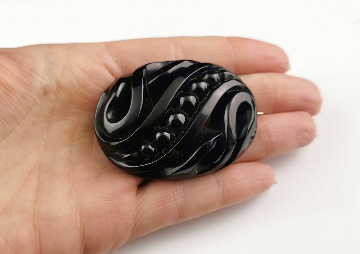 Antique Victorian Whitby Jet oval brooch, large