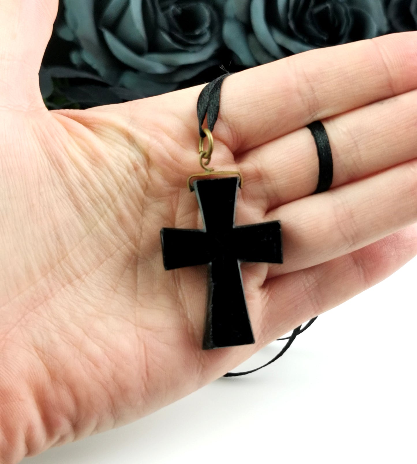 Antique Victorian Whitby Jet Cross pendant