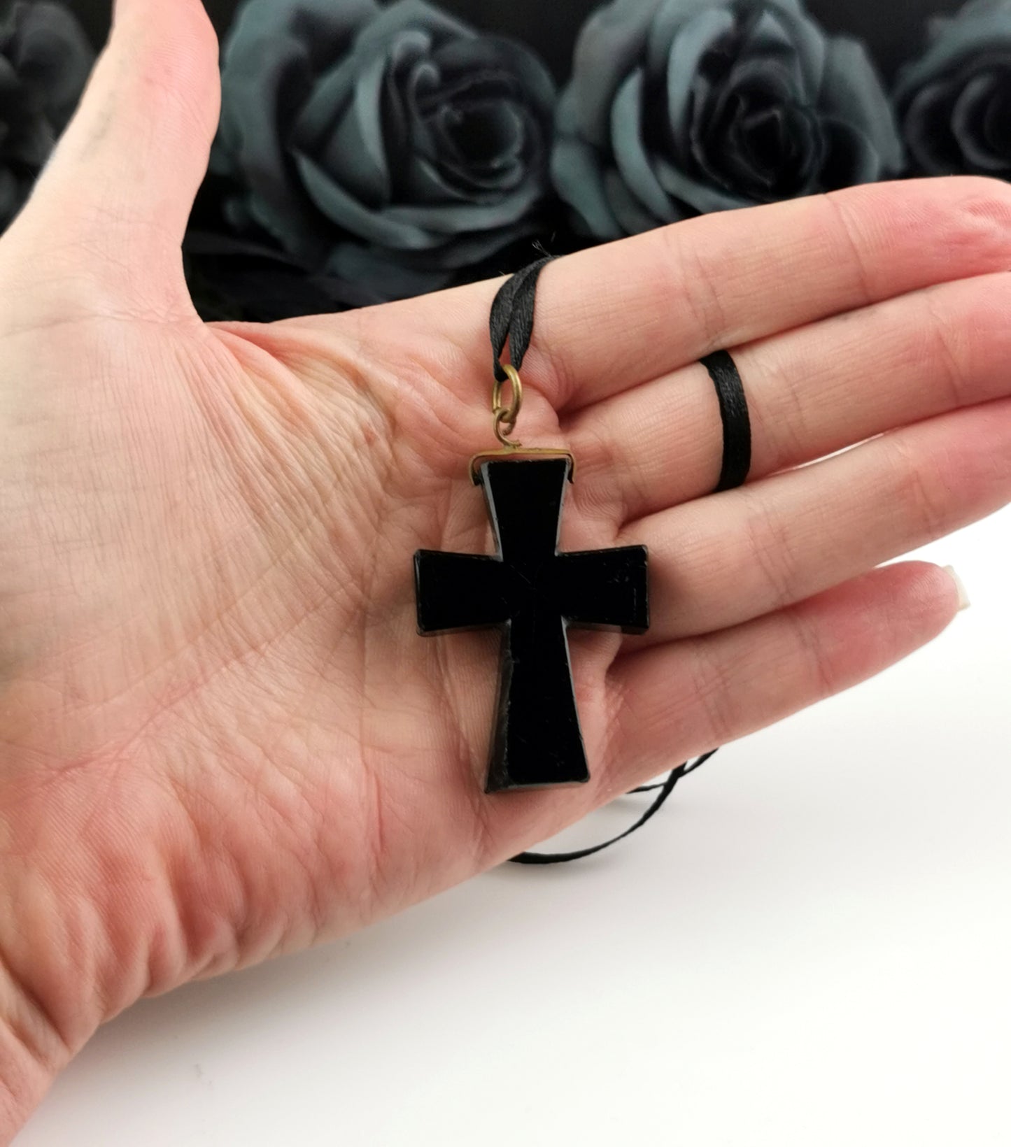 Antique Victorian Whitby Jet Cross pendant