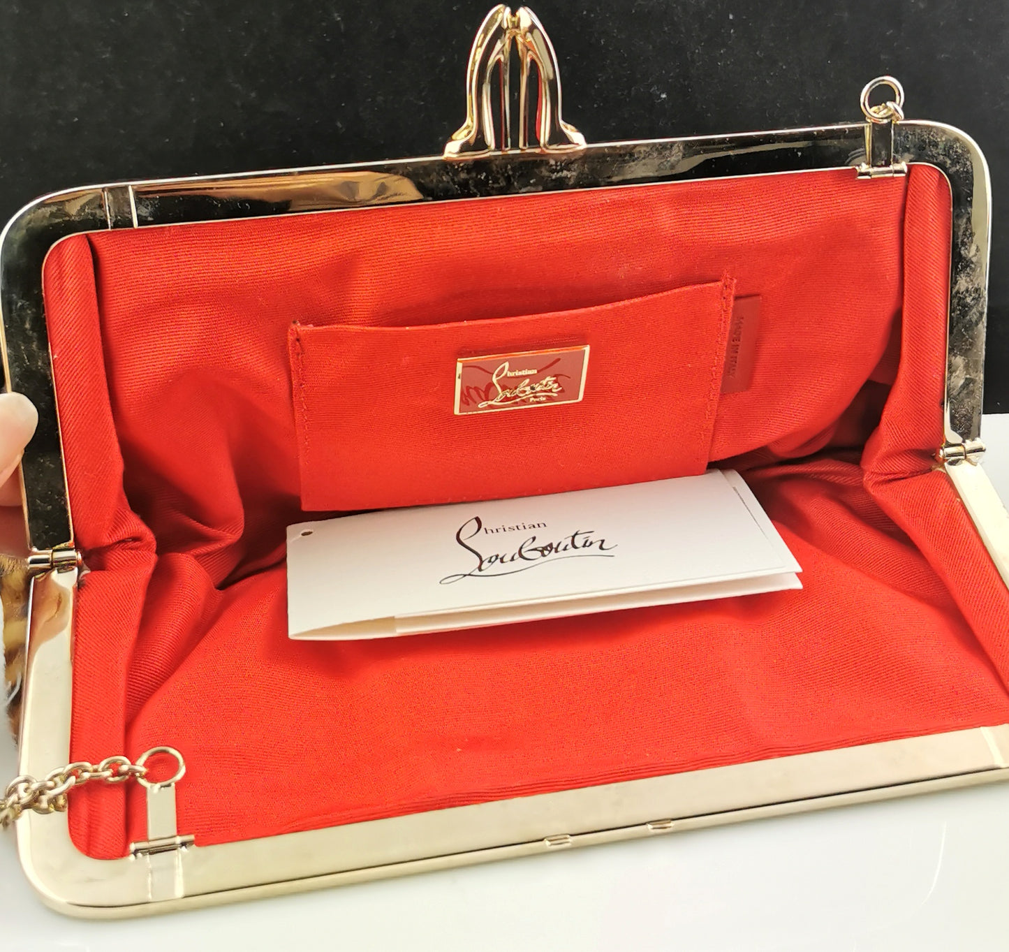 Christian Louboutin leopard print clutch purse, Loubi Lula, Handbag