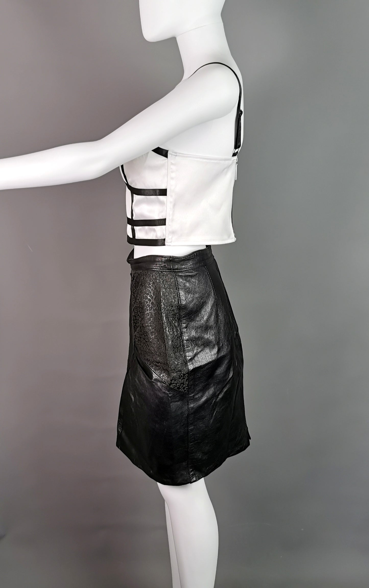 Vintage 1980s leather mini skirt, Animal print