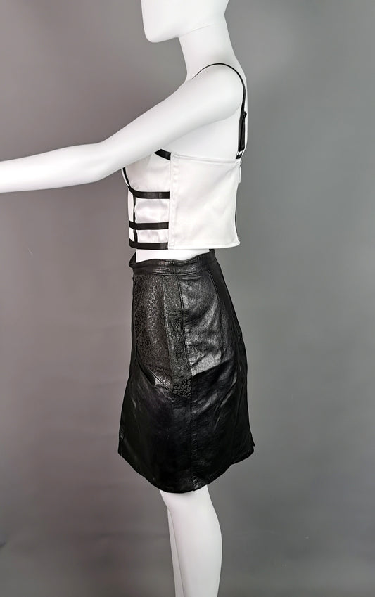Vintage 1980s leather mini skirt, Animal print