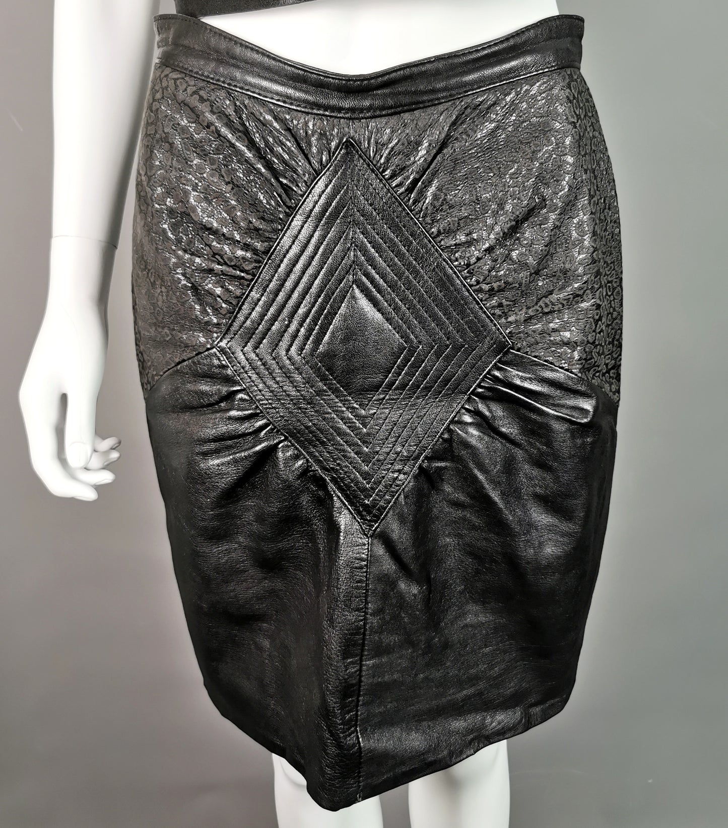 Vintage 1980s leather mini skirt, Animal print