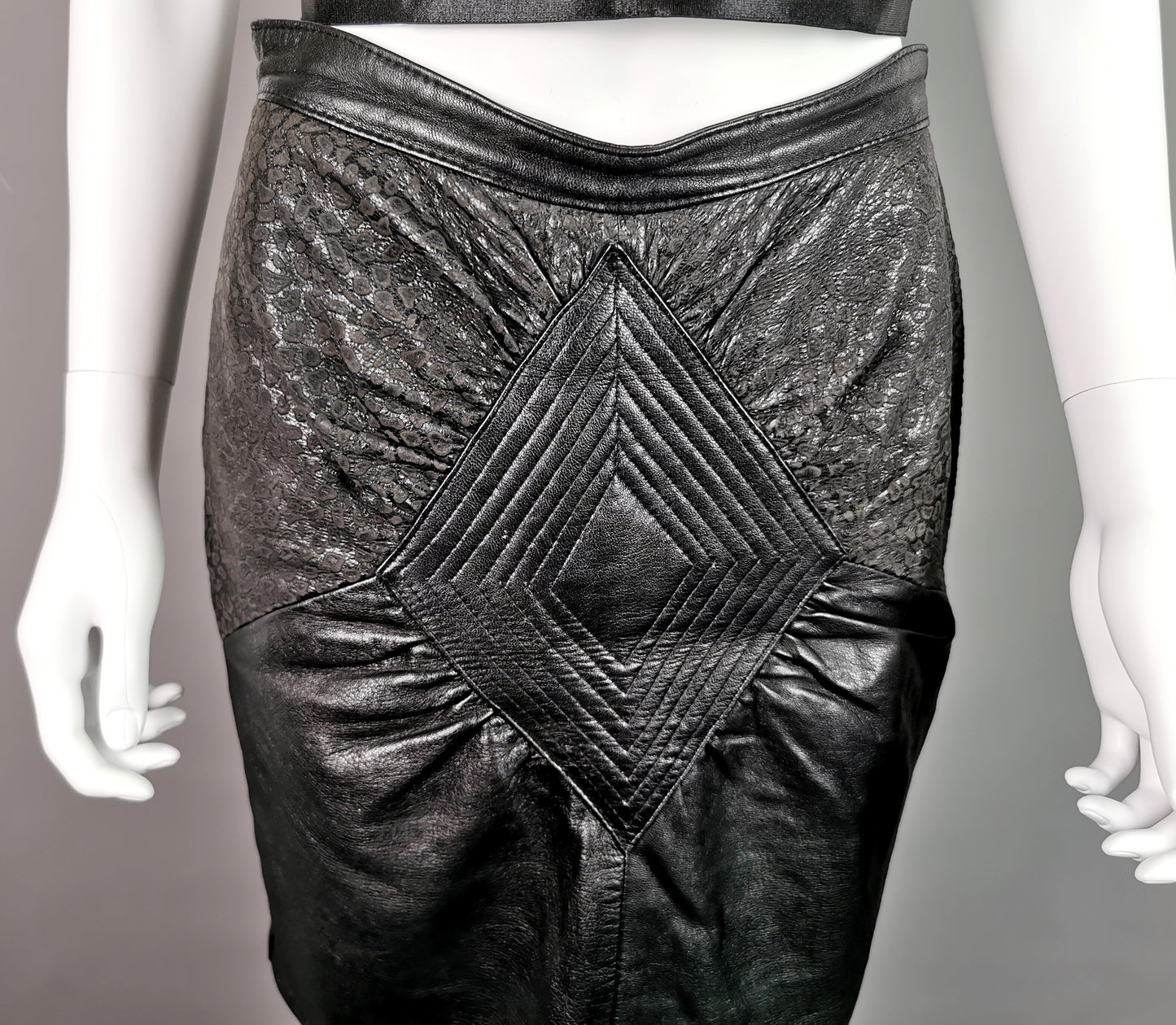 Vintage 1980s leather mini skirt, Animal print