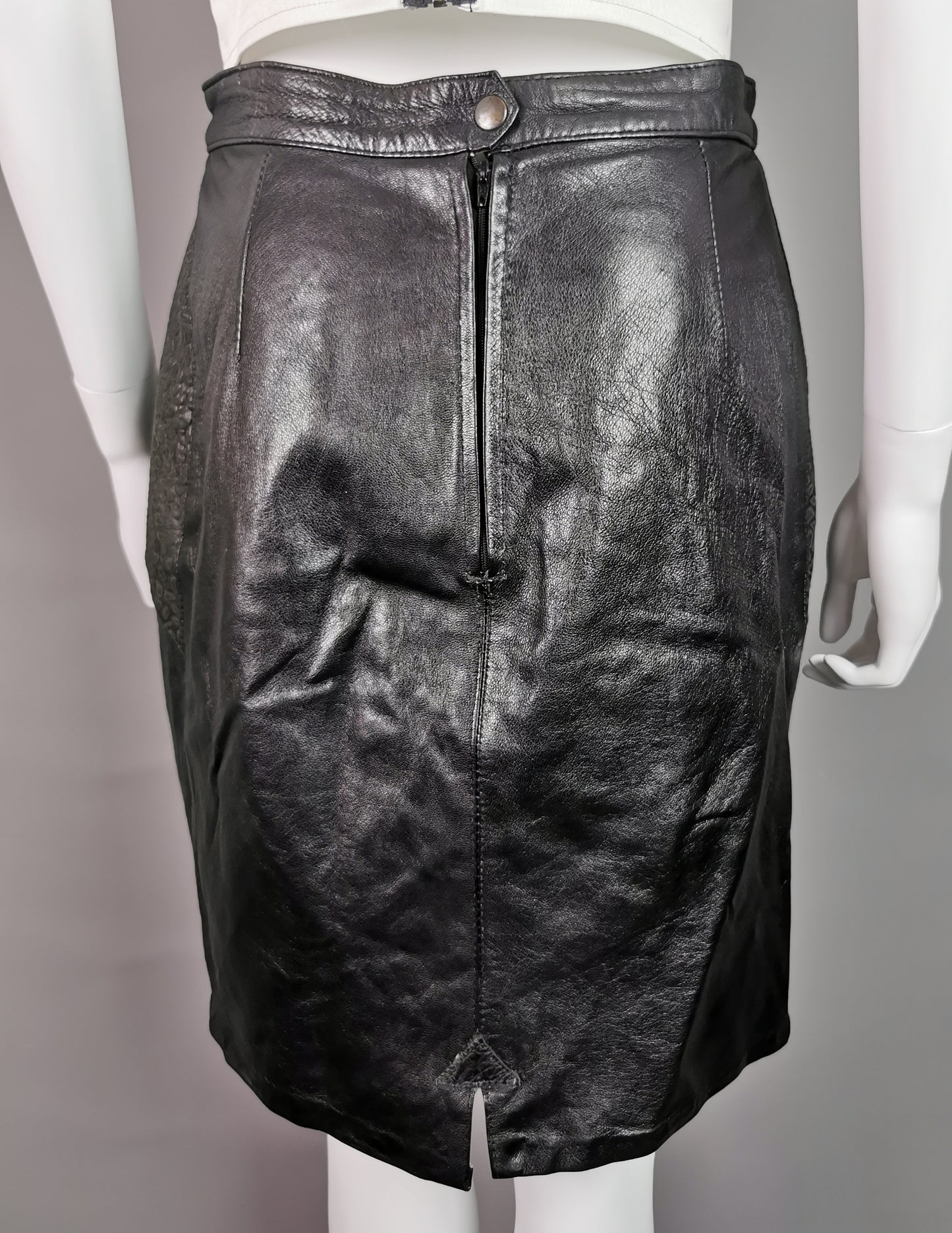 Vintage 1980s leather mini skirt, Animal print