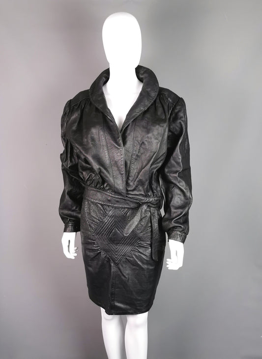 Vintage 1980s cropped Leather jacket, Tie front