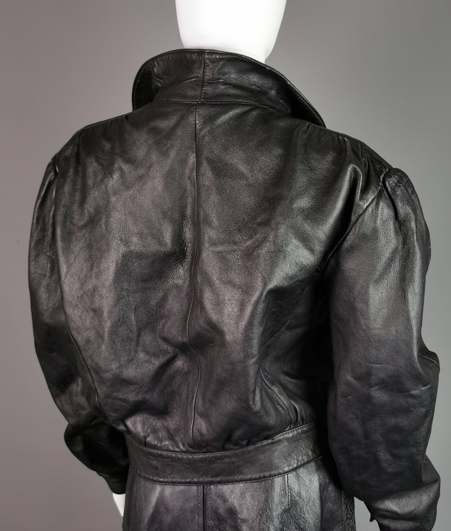 Vintage 1980s cropped Leather jacket, Tie front