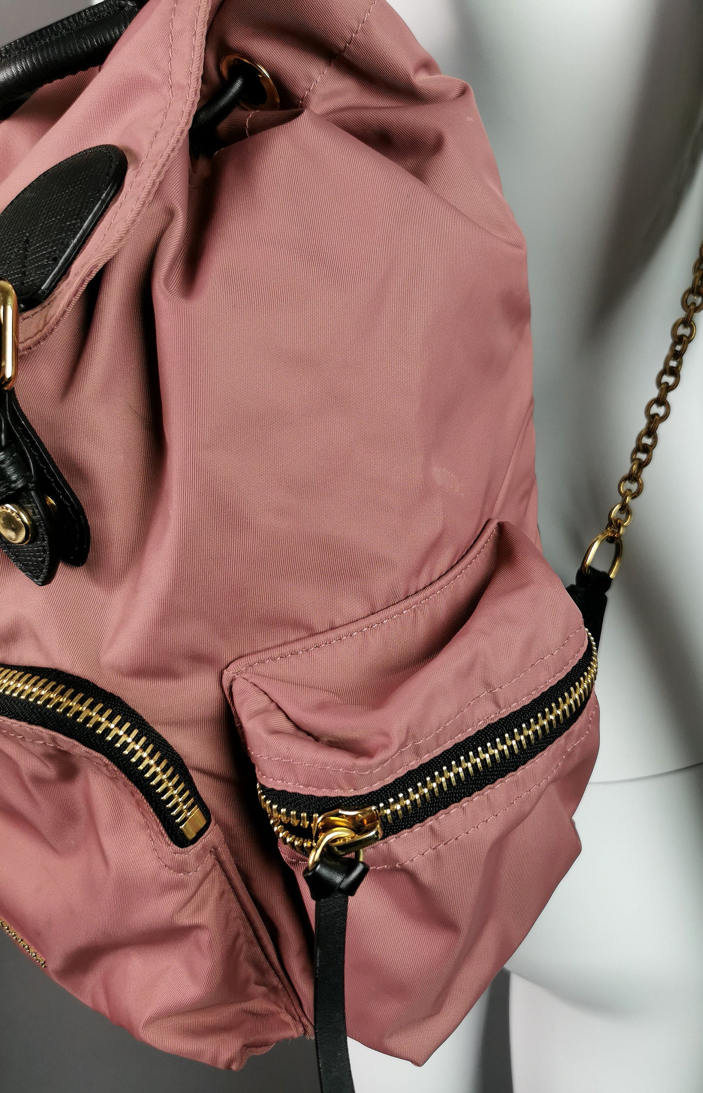 Burberry The Rucksack, pink nylon backpack, Gold tone hardware