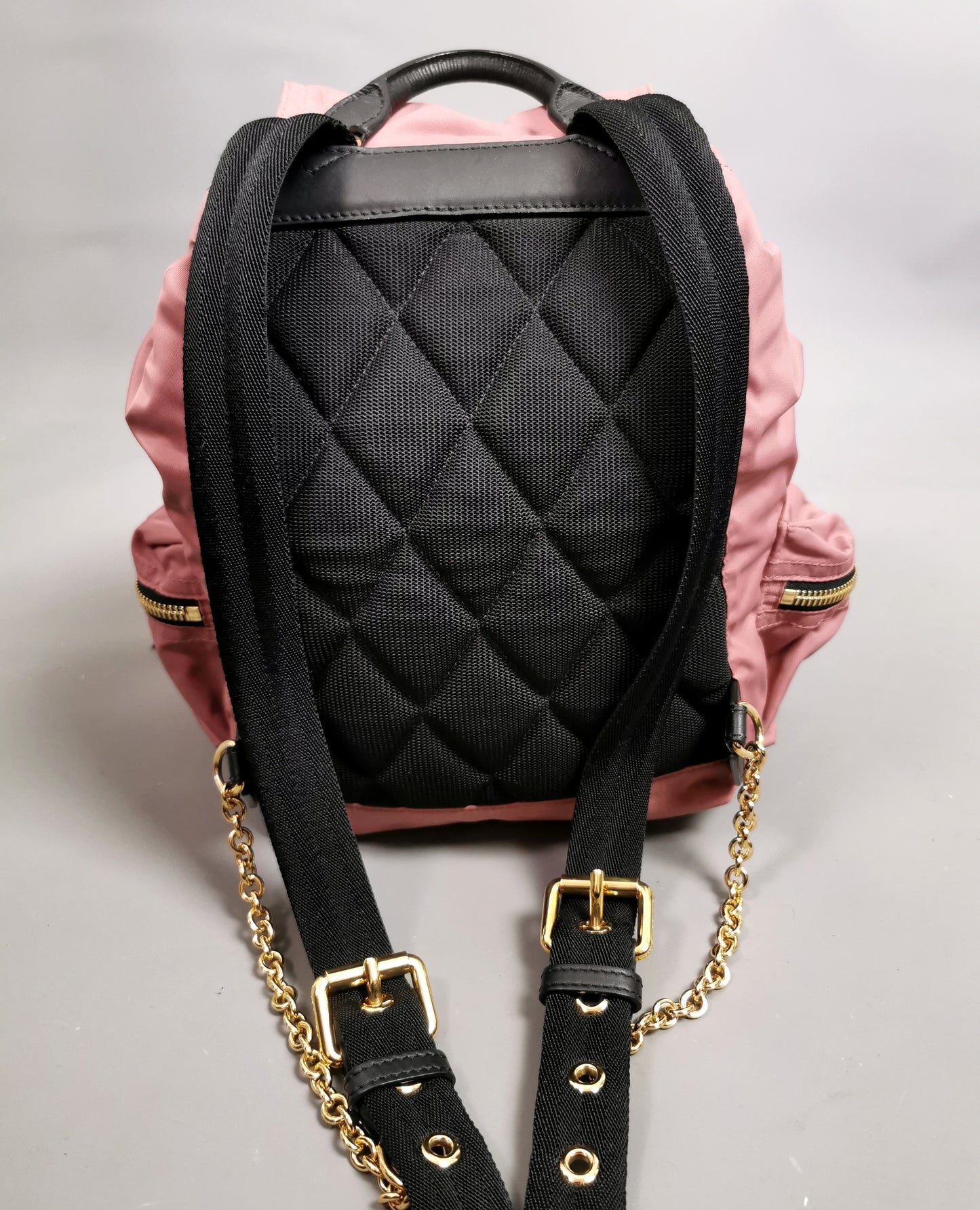 Burberry The Rucksack, pink nylon backpack, Gold tone hardware
