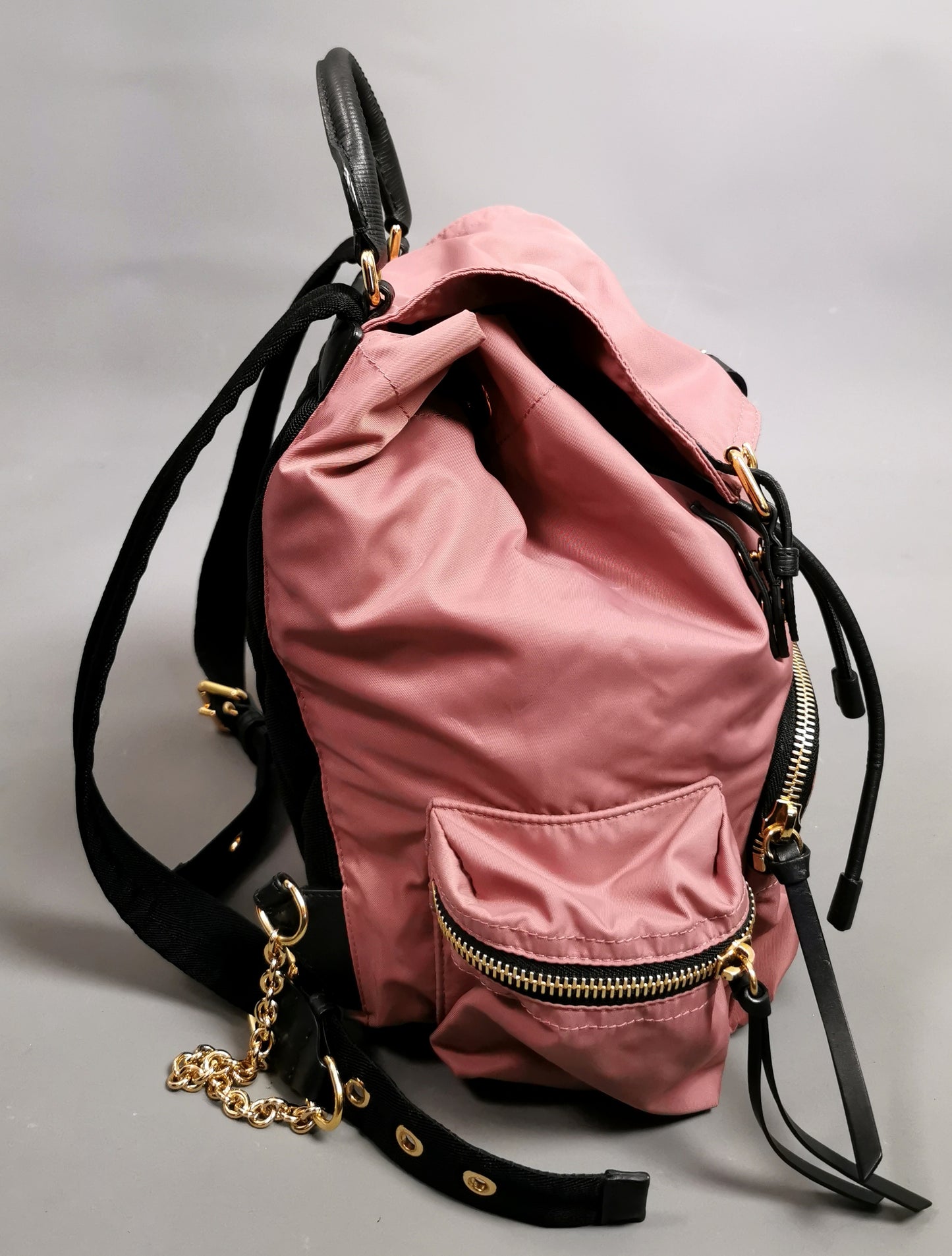 Burberry The Rucksack, pink nylon backpack, Gold tone hardware