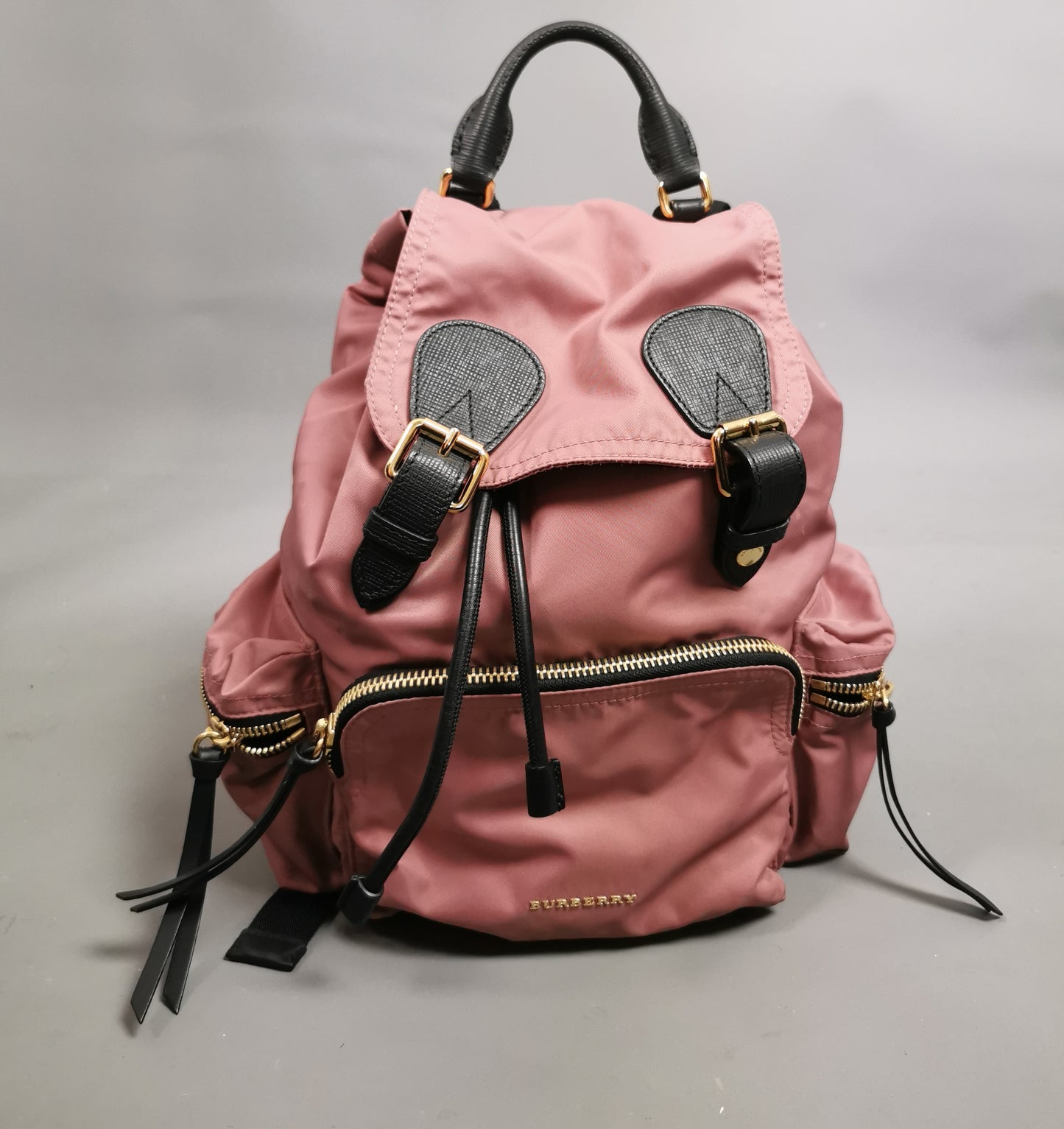 Burberry The Rucksack, pink nylon backpack, Gold tone hardware