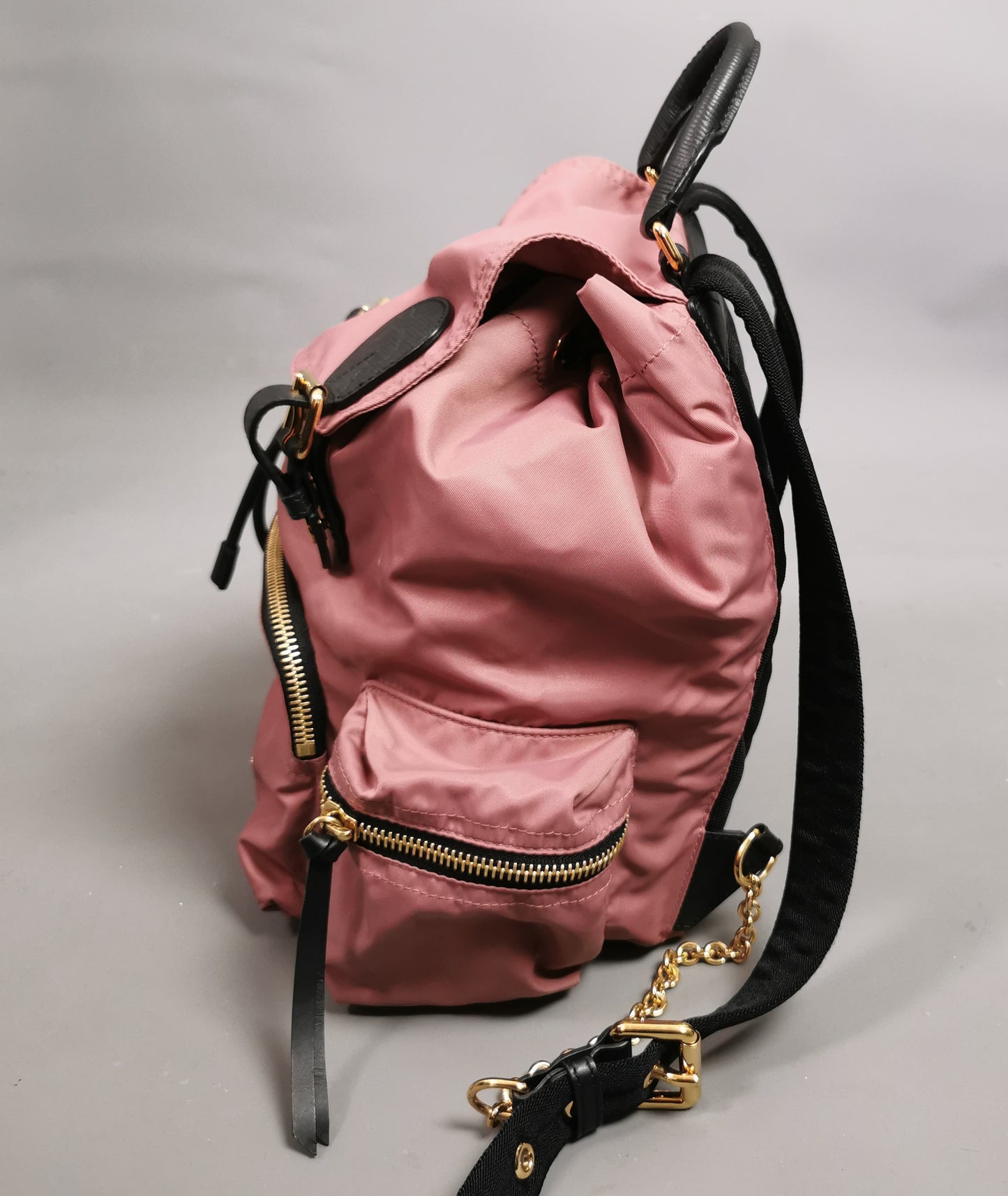 Burberry The Rucksack, pink nylon backpack, Gold tone hardware