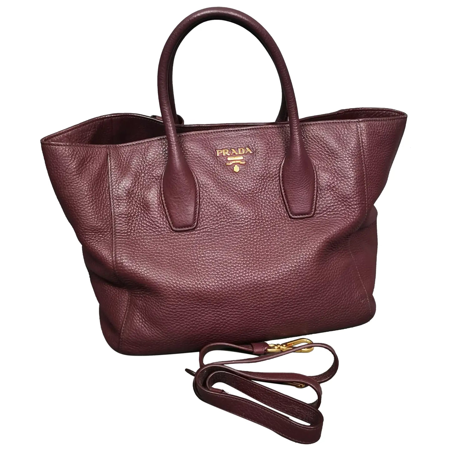 Prada Vitello Daino burgandy leather shopper, Tote bag, convertible