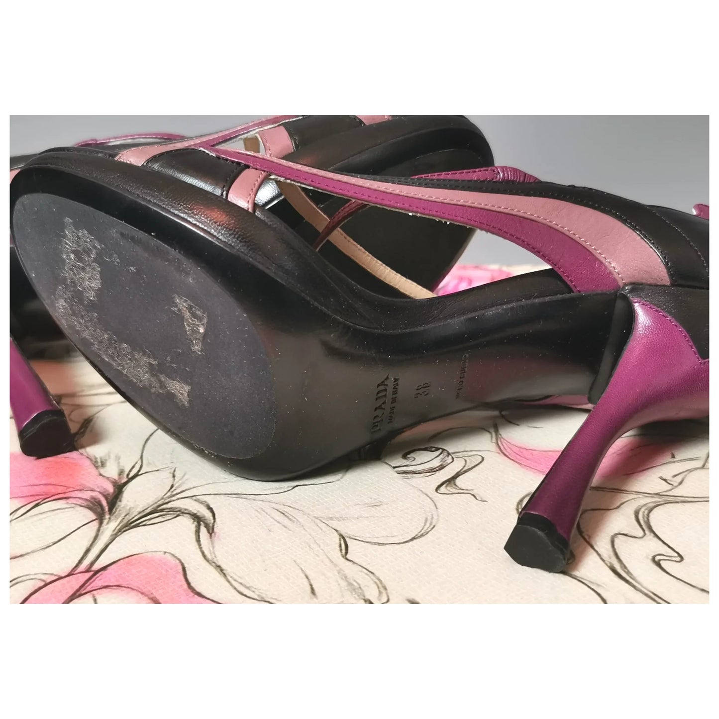 Prada Fairy Garden Jane stiletto peep toe heels, shoes