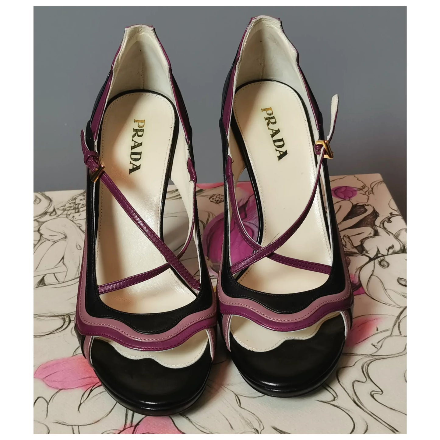 Prada Fairy Garden Jane stiletto peep toe heels, shoes