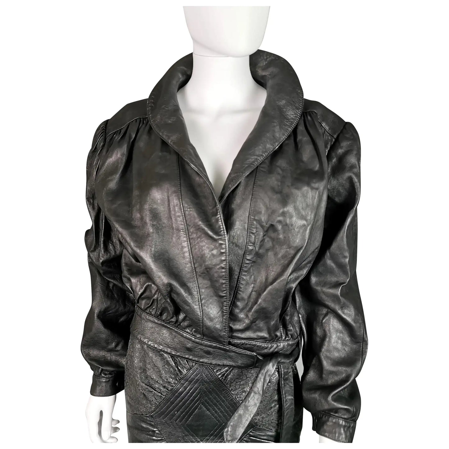 Vintage 1980s cropped Leather jacket, Tie front