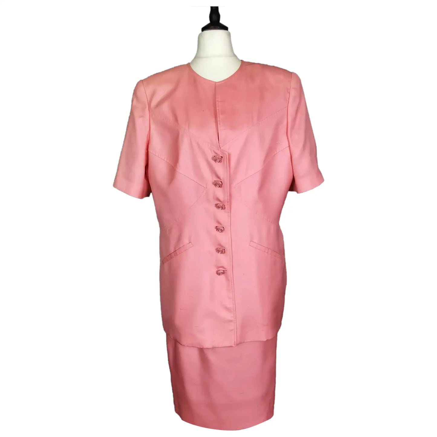 Vintage 80s Valentino pink silk skirt suit