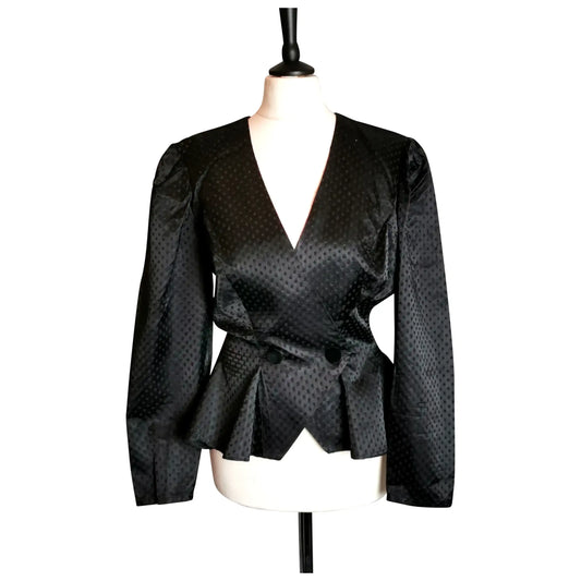 Vintage 80s Vampy peplum blouse, bow back, Black