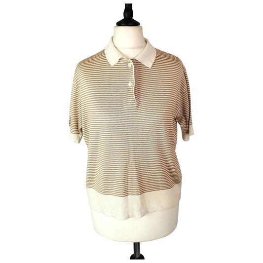 Vintage Escada ladies polo shirt, stripe knit, Preppy