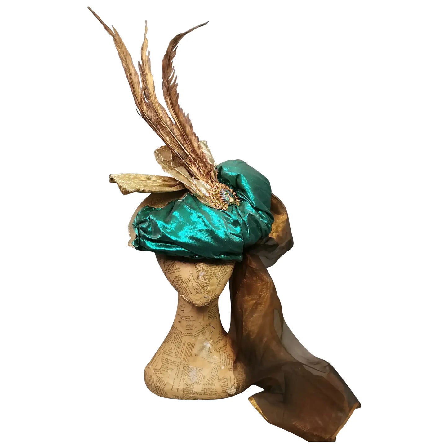 Vintage Fancy dress turban hat, costume, Feather, peacock