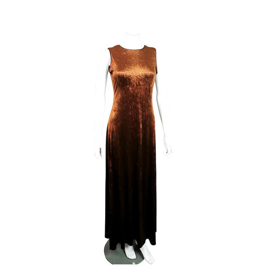 Vintage Animal print brown velvet maxi dress, Huey Waltzer for Neiman Marcus