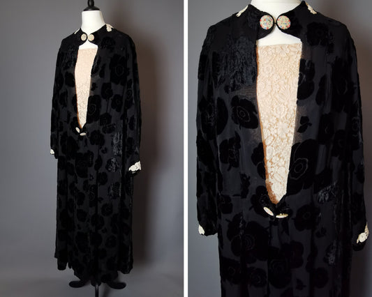 Vintage 20s velvet devore dress, Art Deco, drop waisted