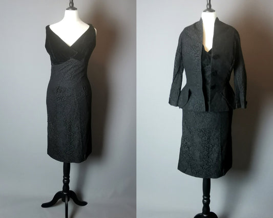 Vintage 30s two piece dress, bombshell dress, lace, Sylvia Mills