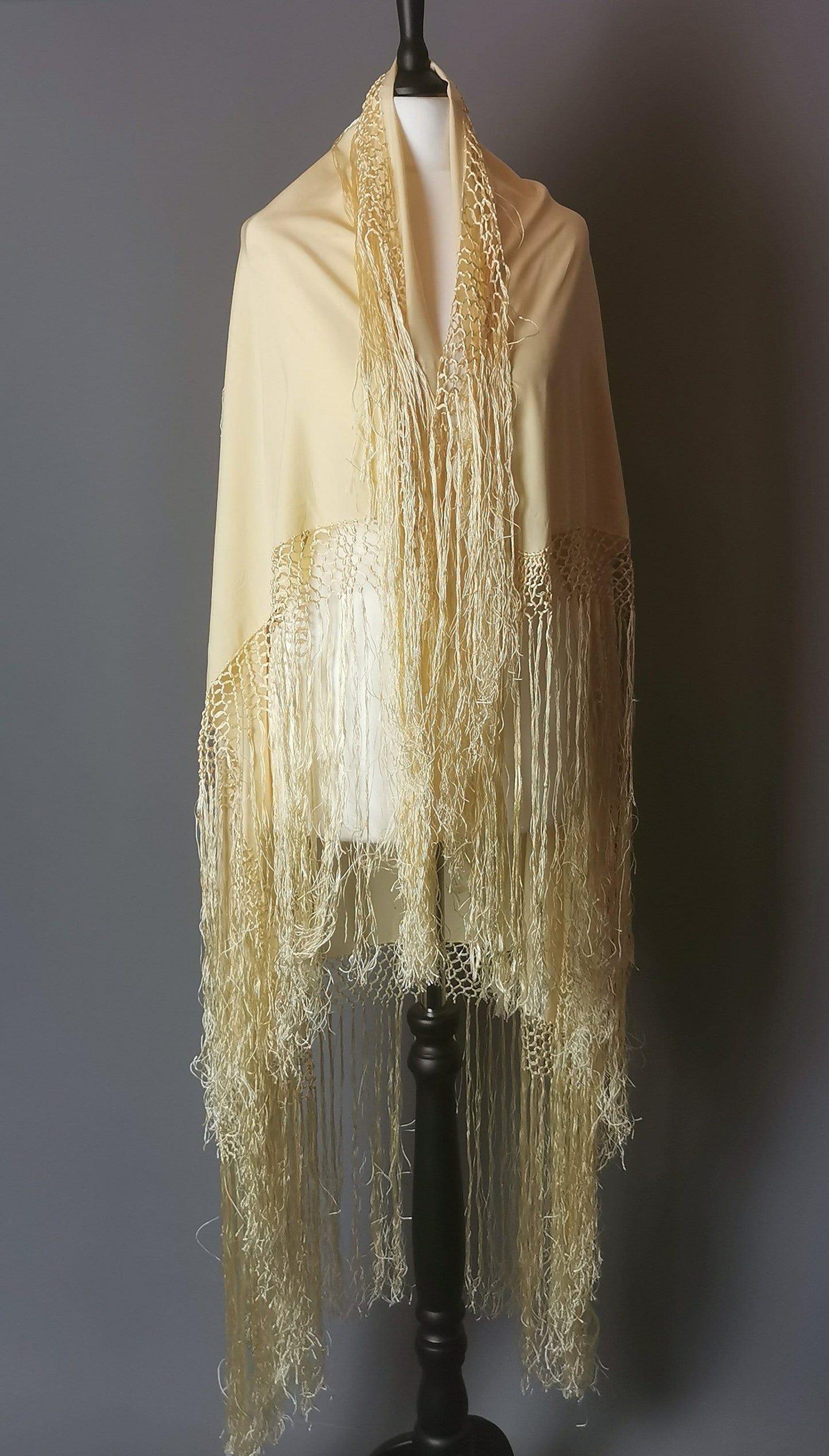 Vintage Art Deco yellow silk shawl